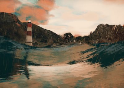 Screenshot en mode photo d'une vague proche d'un phare sous l'eau dans GTAV par le rat graphiste